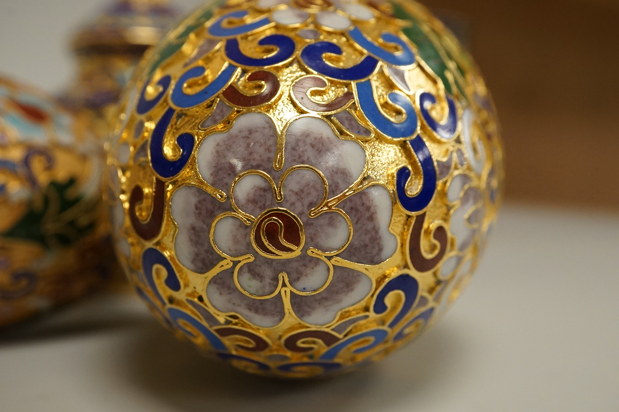 A collection of miniature enamel and cloisonné boxes, eggs and a painted rabbit, etc. (11)